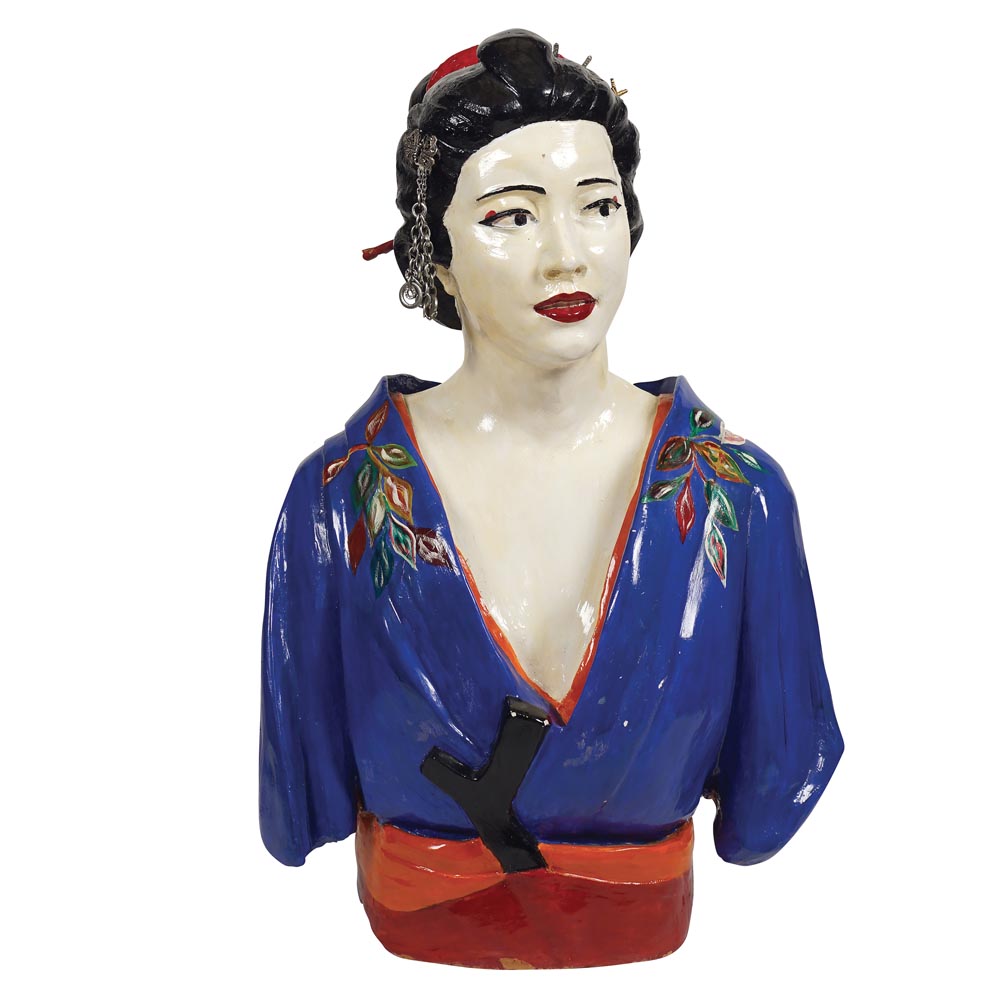 A terracotta geisha bust France, 20th century 65x40x20 cm.