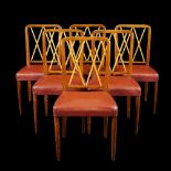 Six chairs in beech tainted walnut 20th century h. 87 cm.