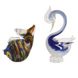 A group of 2 animals in polychrome glass Murano, 20th century h. 17 - 26 cm.