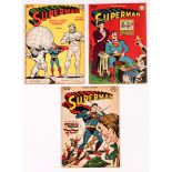 Superman 28, 35, 44 (1944-47). 28: ink owner name to cover [gd-vg], 35: insect chew to all pages