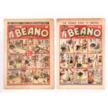Beano (1940-41) 90, 148. No 90 worn RH edges to all pages, No 148: half-inch trimmed RH edge.