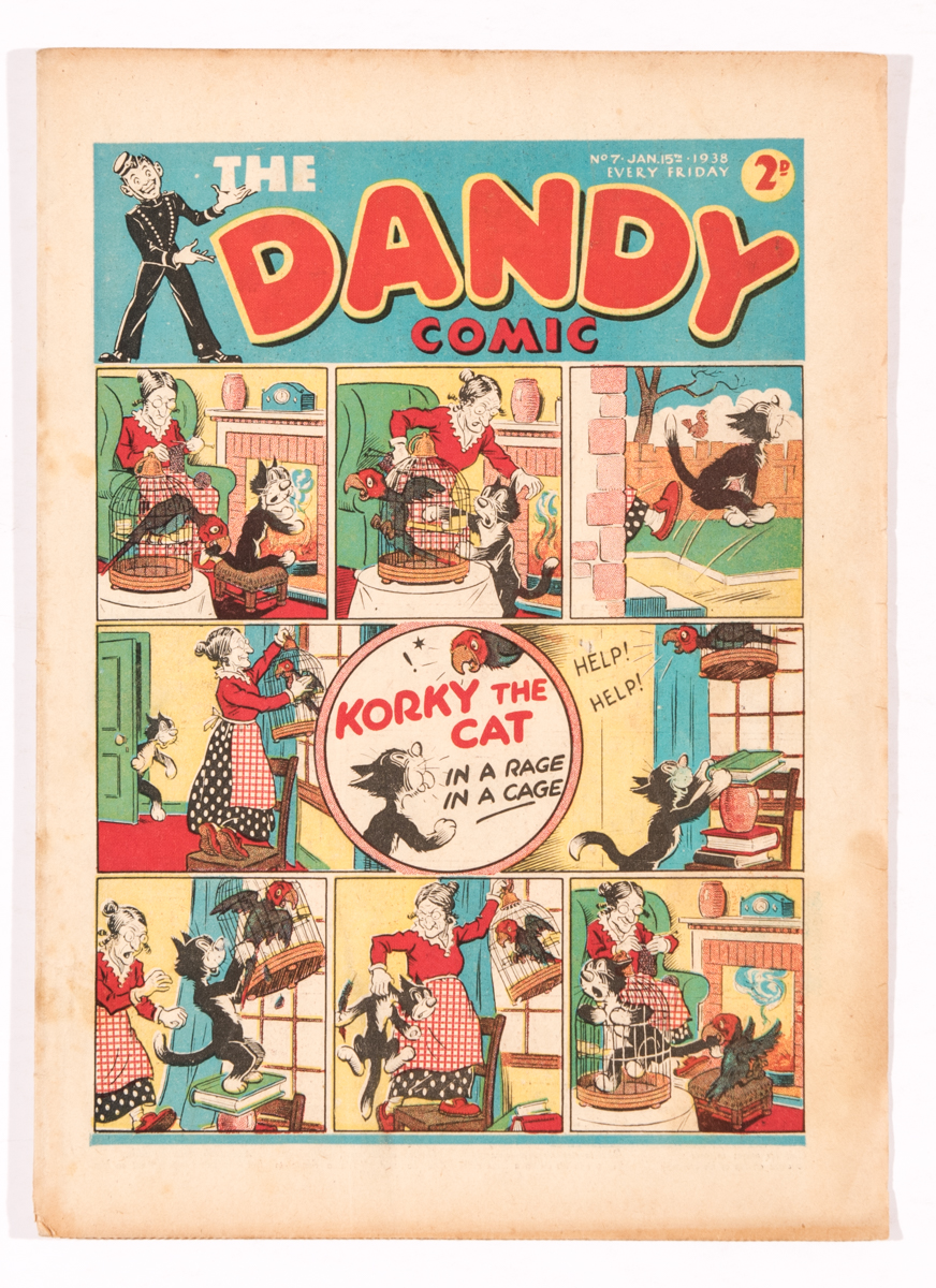 Dandy Comic No 7 (1938). Korky in a rage in a cage. Bright cover colours, some light foxing to