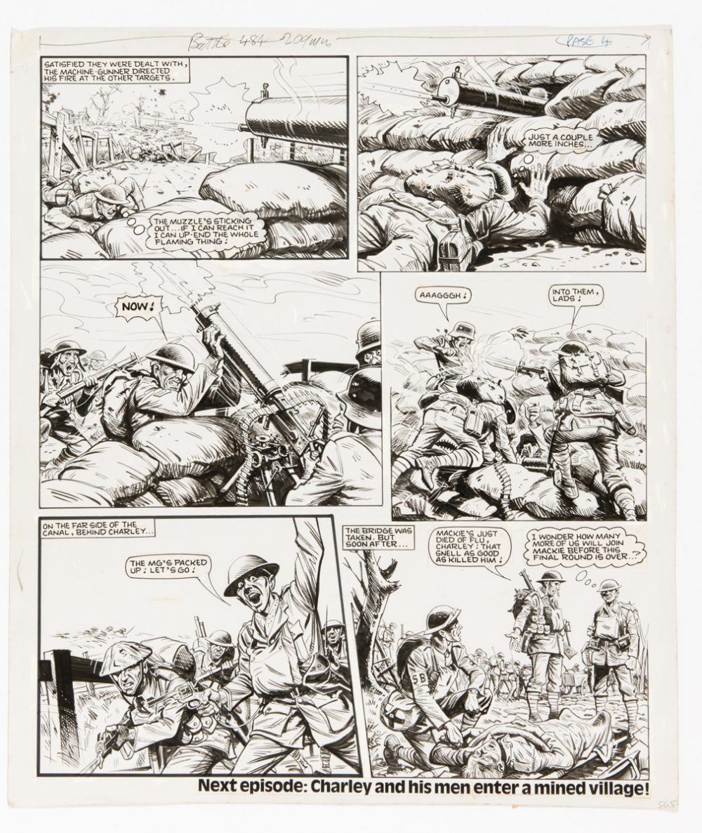 Charley's War original artwork (1984) by Joe Colquhoun for Battle 484 page 4, 11 Aug 1984. Charley