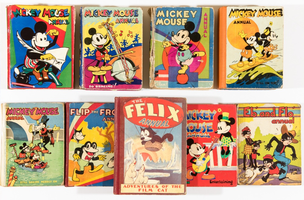 Mickey Mouse low grade Annuals: 1930 (No 1), 1932, 1934, 1935, 1936, 1937. No 1 with copy dust