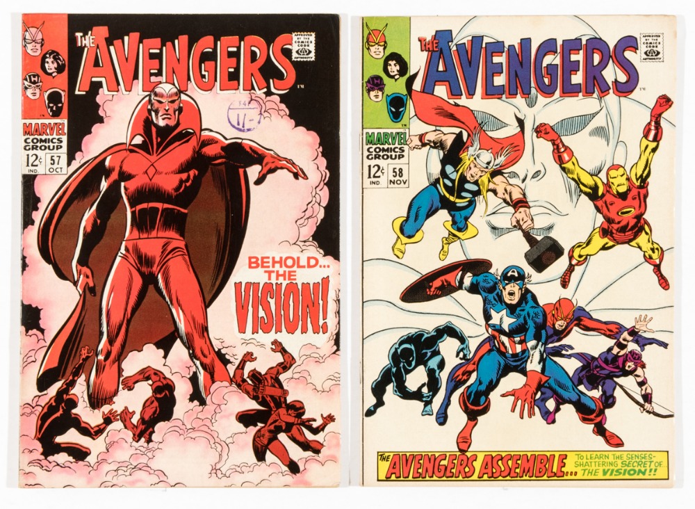 Avengers (1968) 57, 58. No 57 tiny col. touch top cover edge [apparent vg+], 58 cents