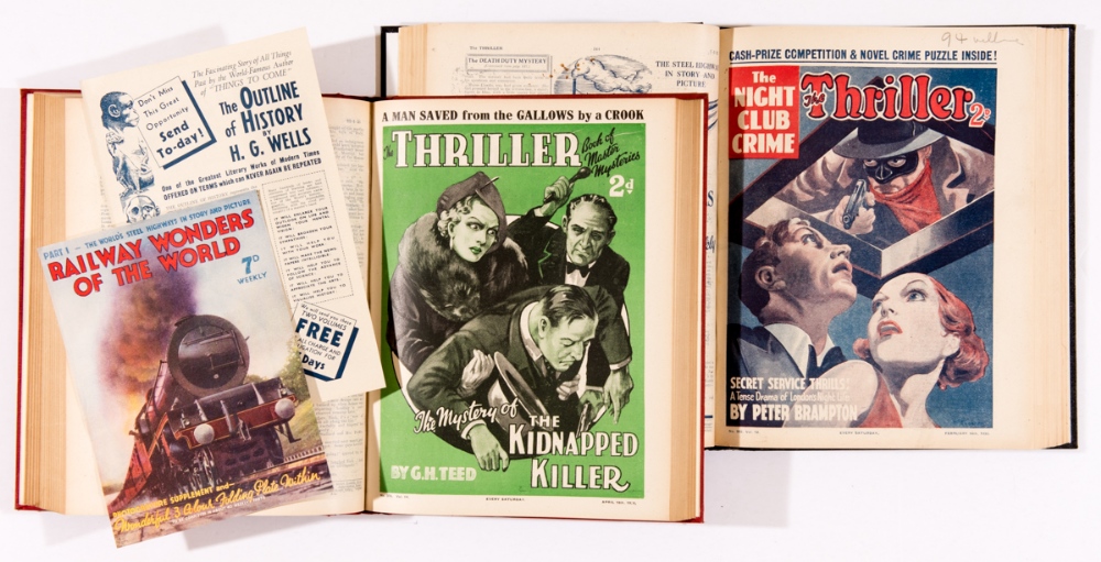 Thriller (Jan-Jun 1935) 309-334, (Jan-Jun 1936) 361-386 in two bound volumes showcasing The Saint