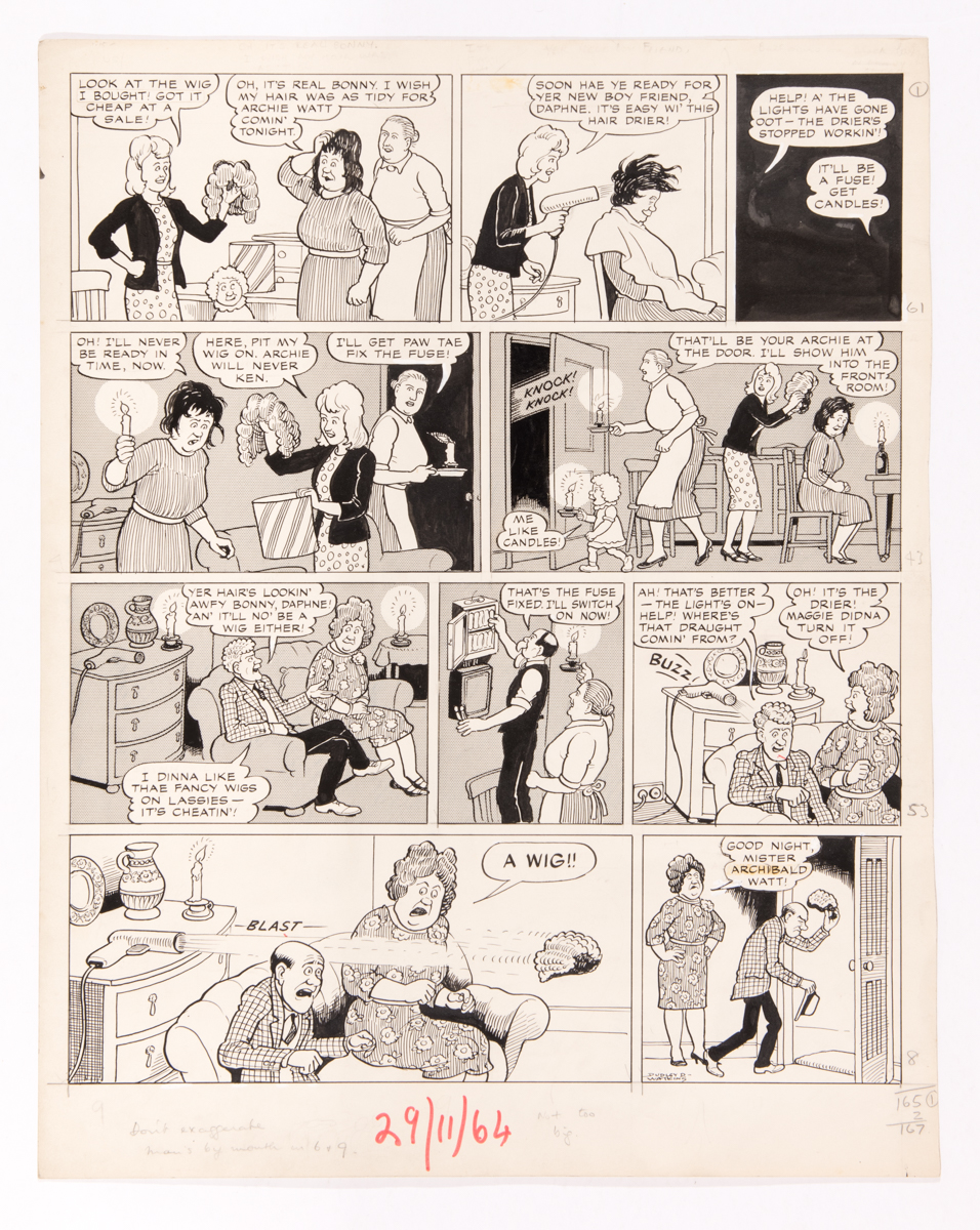 Broons original artwork (1964) drawn and signed by Dudley Watkins for The Sunday Post 29 Nov 1964.