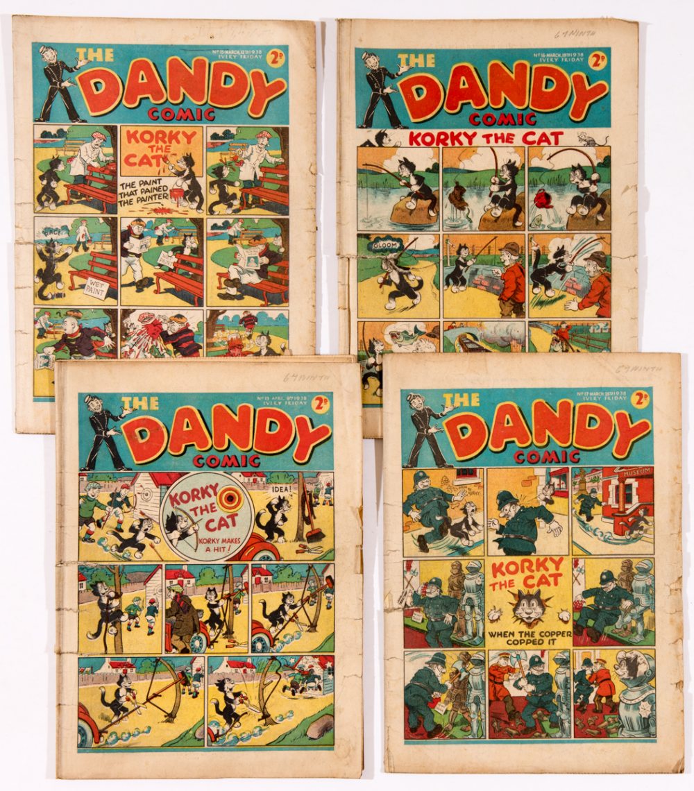 Dandy Comic Nos 15, 16, 17, 19. Major horizontal spine tears, small loss, worn issues [fr/pr/gd-/