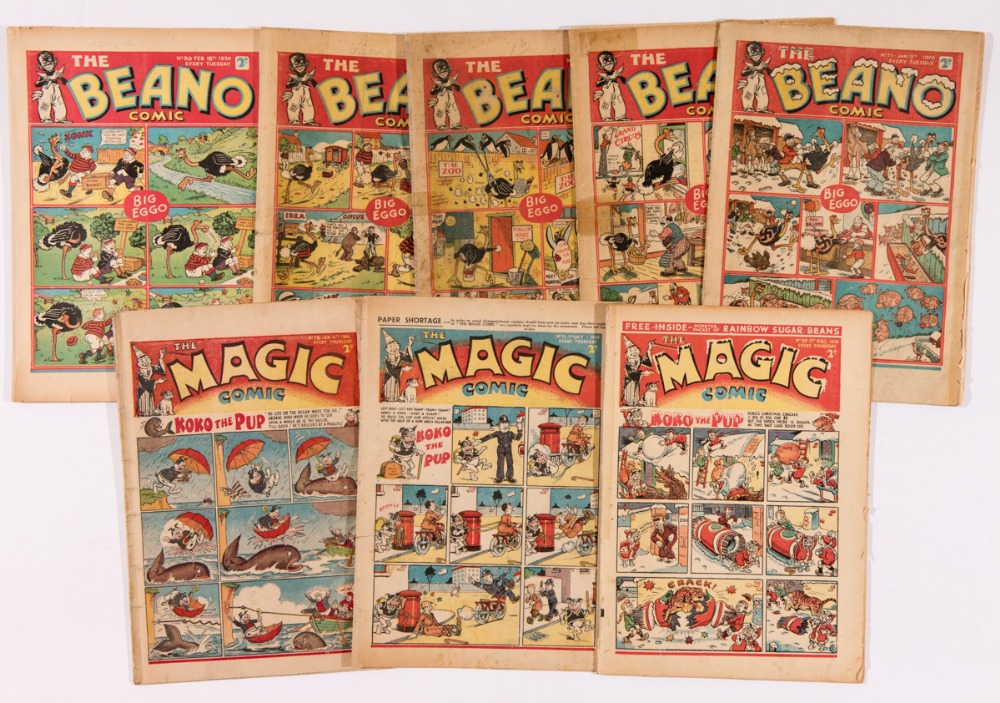 Beano (1939-40). 30, 38, 40, 55, 77 with Magic 12, 20, 78. Low grade, well worn, taped reading