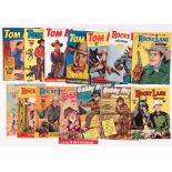 Fawcett/L. Miller Cowboys (1950s). Tom Mix Western 75-79, Rocky Lane Western 101-106 and Gabby Hayes