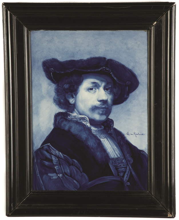 Delft Painting on Tile, Portrait of Rembrandt. Delft Painting on Tile, Portrait of Rembrandt. Signed