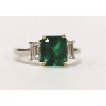 Ladies Platinum and 18K Gold Traditional Style Emerald Ring