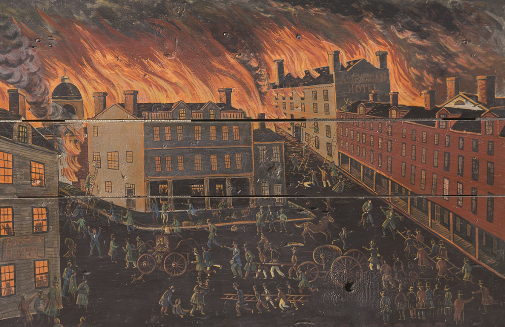 "The Great Fire of Utica, NY" Painting. Oil on board. 38 1/ - Bild 2 aus 3