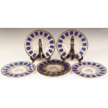 Set of Seven Cobalt and Gold Leaf Dinner Plates. Set of Seven Cobalt and Gold Leaf Dinner Plates.