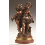 Auguste Moreau (French, 1834-1917) Bronze of Children with a Basket of Flowers. Auguste Moreau (