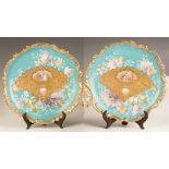 Two Limoges Wall Plaques. Two Limoges Wall Plaques. Hand painted figures and enameled fan. Dia. 13".