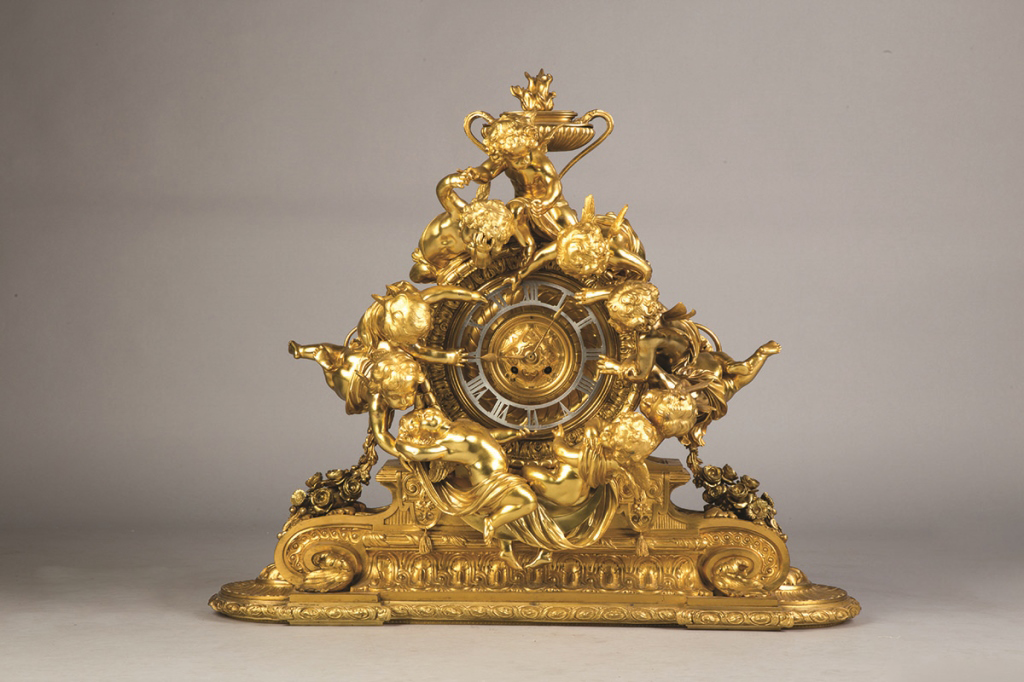 Monumental French Napoleon III Gilt Bronze Mantle Clock With Cherubs. Monumental French Napoleon III - Bild 2 aus 8