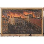 "The Great Fire of Utica, NY" Painting. Oil on board. 38 1/