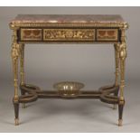 French Style Mahogany and Gilt Bronze Side Table with Drawer. French Style Mahogany and Gilt