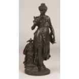 Jean-Louis Gregoire (French, 1840-1890) Bronze Sculpture, Woman with Birds . Jean-Louis Gregoire (