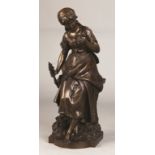 Mathurin Moreau (French, 1822-1912) Bronze of Woman Spinning Yarn. Mathurin Moreau (French, 1822-