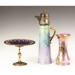 Three Porcelain Items. Three Porcelain Items. L to R: French enameled compote; small flake to top.