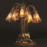 Tiffany Studios 10 Light Lily Lamp. Tiffany Studios 10 Light Lily Lamp. Base signed Tiffany