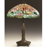 Wilkinson Water Lily and Cattail Leaded Glass Table Lamp. Wilkinson Water Lily and Cattail Leaded