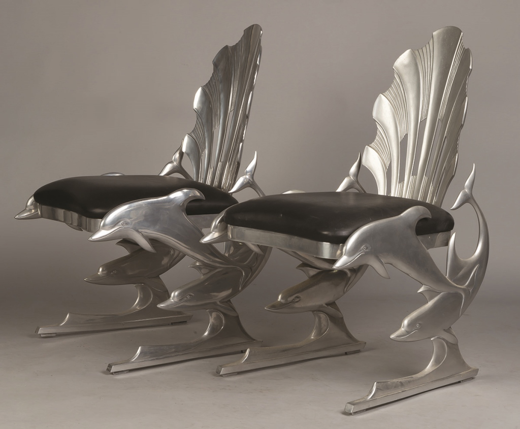 Ray Lewis, Pair of Cast Aluminum Dolphin Chairs. Ray Lewis, Pair of Cast Aluminum Dolphin Chairs. #