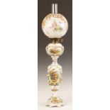 Dresden Porcelain Oil Lamp. Dresden Porcelain Oil Lamp. 19th century. With a hand painted glass