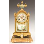 French Gilt Bronze and Porcelain Mantle Clock. French Gilt Bronze and Porcelain Mantle Clock. 19th