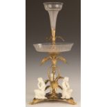 French Gilt Bronze, Bisque Porcelain and Cut Glass Centerpiece. French Gilt Bronze, Bisque Porcelain