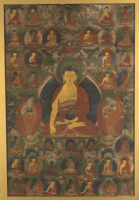 Tibetan Thangka. Tibetan Thangka. Signt: 26" x 17". Some wear, loss and creases; otherwise very