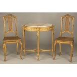 French Carved and Gilt Wood Chairs and Side Table. French Carved and Gilt Wood Chairs and Side