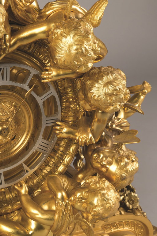 Monumental French Napoleon III Gilt Bronze Mantle Clock With Cherubs. Monumental French Napoleon III - Bild 3 aus 8