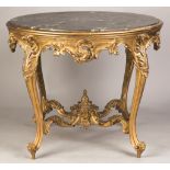French Carved Gilt Wood Marble Top Center Table. French Carved Gilt Wood Marble Top Center Table.