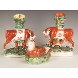 Staffordshire Spill Vases and Covered Dish. Staffordshire Spill Vases and Covered Dish. 19th