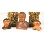 Decorated Redware Doll Heads and Sewer Tile Head. Decorated Redware Doll Heads and Sewer Tile