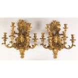 Pair of French Gilt Bronze 7-Arm Wall Sconces. Pair of French Gilt Bronze 7-Arm Wall Sconces. 19th