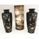 Pair of Japanese Cloisonné Vases and a Japanese Satsuma Vase. Pair of Japanese Cloisonné Vases and a
