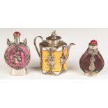 Chinese Scent Bottles and Teapot. Chinese Scent Bottles and Teapot. Chinese silver mounted and