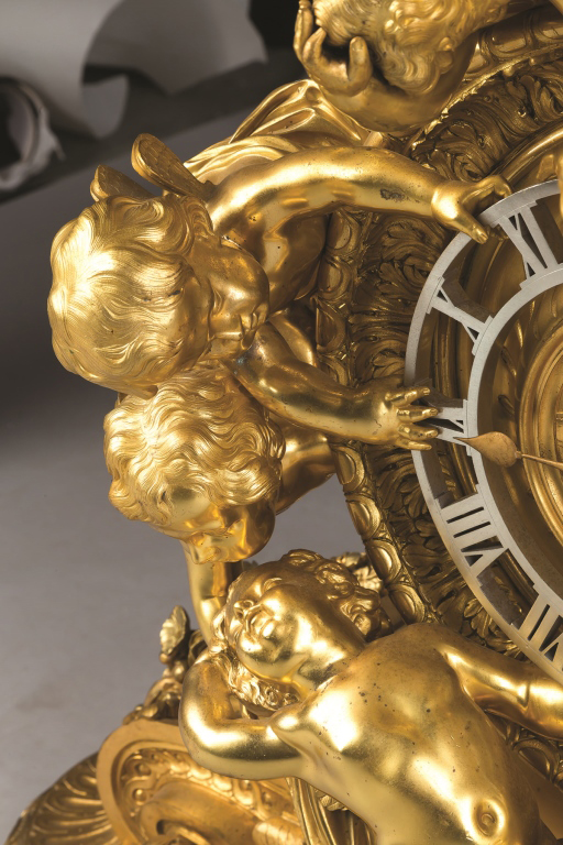 Monumental French Napoleon III Gilt Bronze Mantle Clock With Cherubs. Monumental French Napoleon III - Bild 5 aus 8