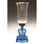 Rare Boston Sandwich Glass Electric Blue Triple Dolphin Candle Lamp. Rare Boston Sandwich Glass