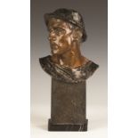 Adolf Josef Pohl (Austrian, 1872-1930) Bronze Bust of a Young Man with a Hat. Adolf Josef Pohl (