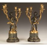 Pair of French Gilt and Patinaed Bronze Candelabras. Pair of French Gilt and Patinaed Bronze