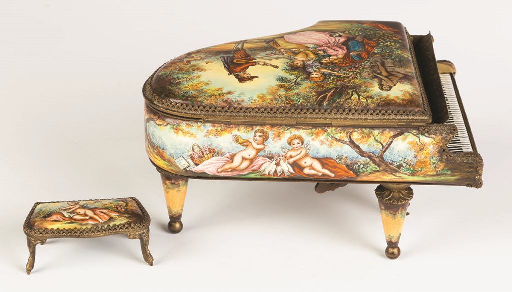 Viennese Musical Enameled Grand Piano and Stool. Viennese Musical Enameled Grand Piano and Stool. - Image 3 of 3