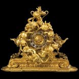 Monumental French Napoleon III Gilt Bronze Mantle Clock With Cherubs. Monumental French Napoleon III