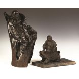Chinese Carved Hardwood Figures. Chinese Carved Hardwood Figures. R - Figure on creature, ink