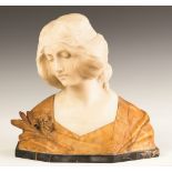 Alabaster Bust of a Young Lady. Alabaster Bust of a Young Lady. Late 19th century. Ht. 14" W 14" D