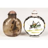 Two Chinese Snuff Bottles. Two Chinese Snuff Bottles. L - Agate with ship with figures. R -